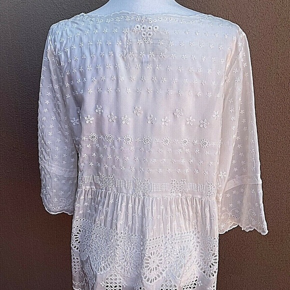 Vintage Johnny Was White Floral Peplum Embroidered Lace Blouse Top Tunic Size: S - Picture 3 of 11